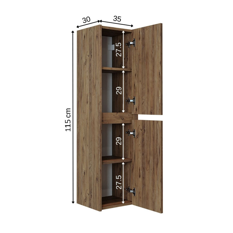 Ruarie Tall Bathroom Towel Storage Cabinet, Oak