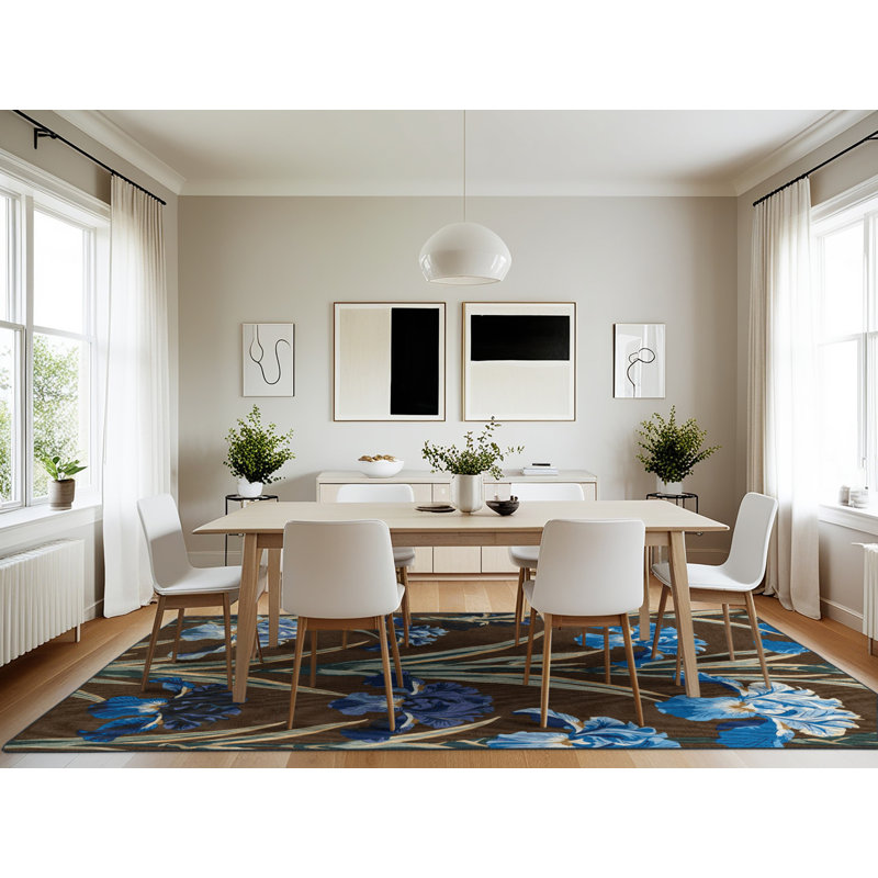 Machine Washable Botanical Brown Area Rug, Rectangle 7' x 10'