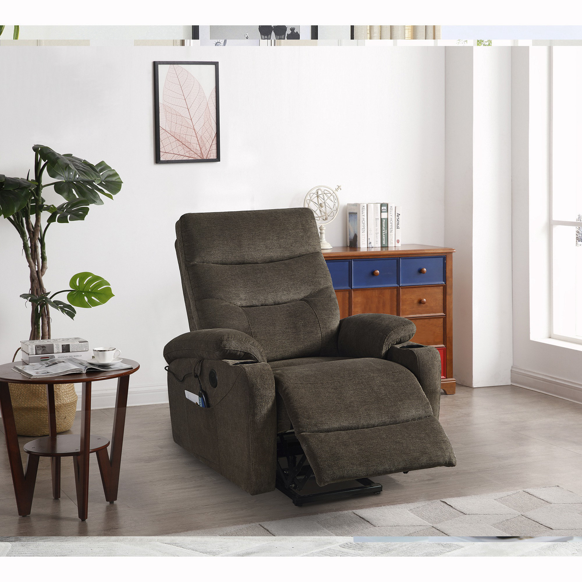 Hamite Power Lift Recliner Chair with Massage and Heat Movable Chair with Wheels, Pillow Included Latitude Run Fabric: Gray Velvet