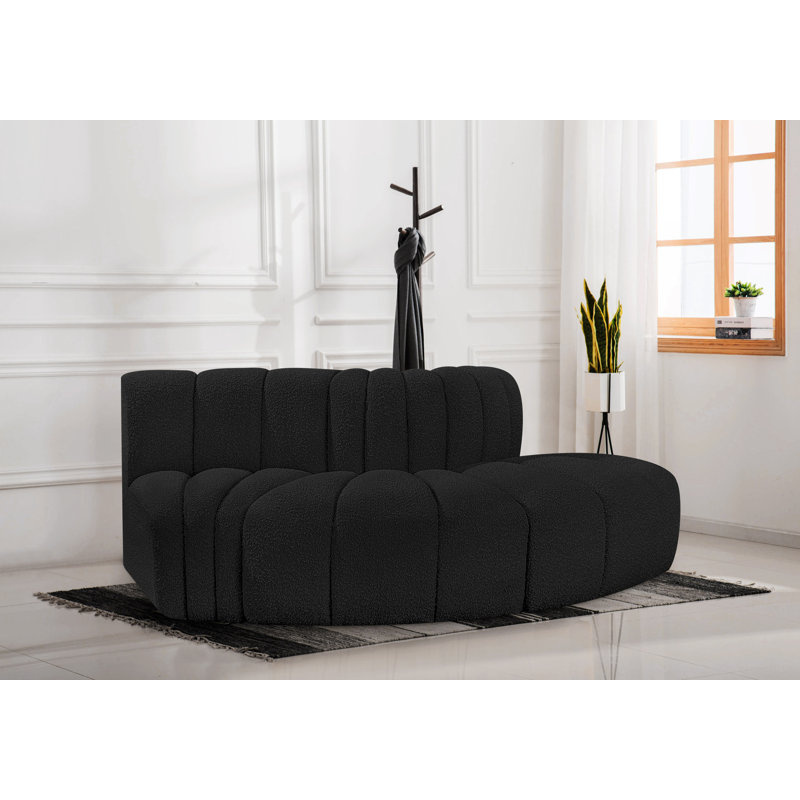 Iyre Upholstered Curved Sectional Reversible, Black Boucle Fabric
