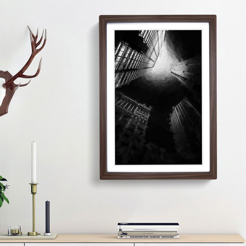 Skyscrapers at Night in Abstract - Picture Frame Graphic Art Print, 65cm H x 48cm W x 2cm D, Walnut Framed