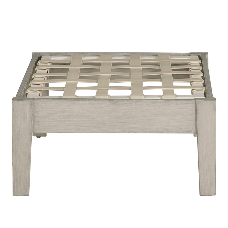 Kennebunkport Outdoor Ottoman with Cushion, No Welt, Linen Chambray, Oyster