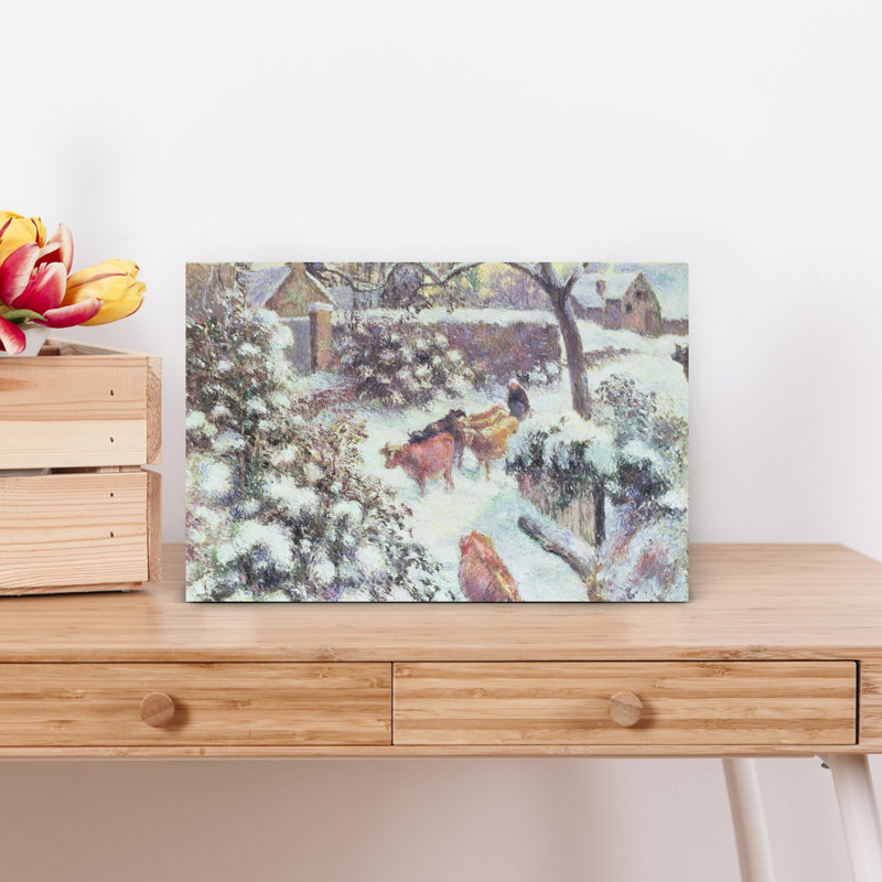 Effet De Neige A Montfoucault, 1882 Impressionist Abstract Contemporary Cow Horse Winter Wall Art Print by Camille Pissarro - 1 Piece Wrapped Canvas Wall Art