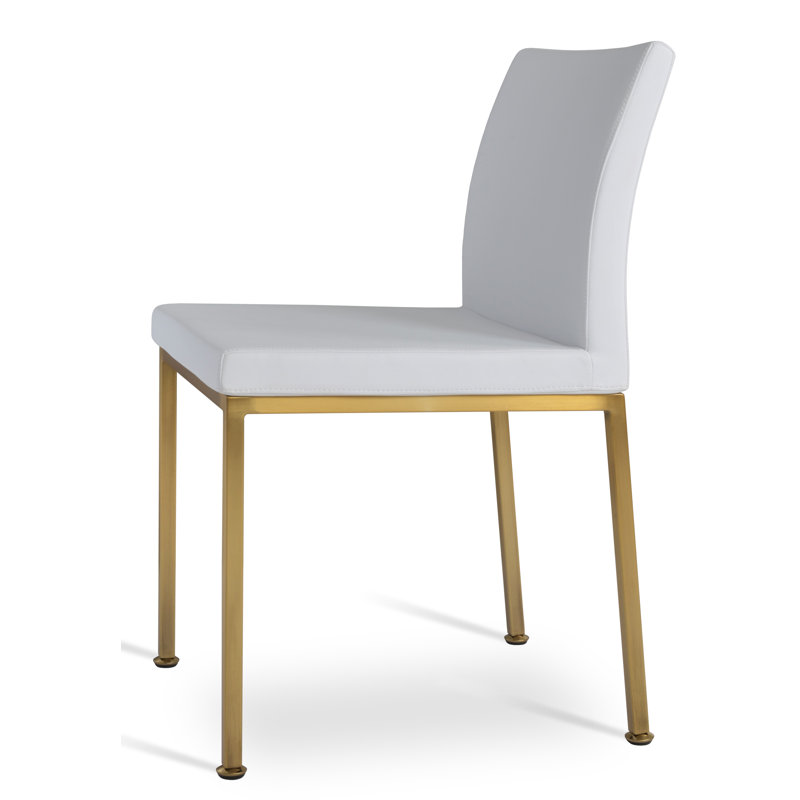 Aria Metal Adjuster Side Chair, Brass, White Faux Leather
