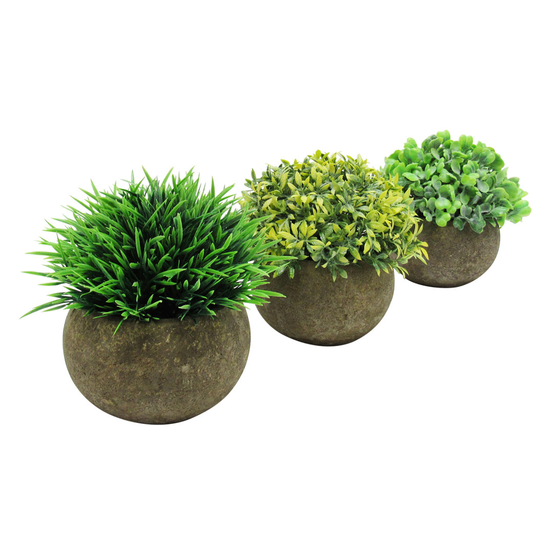 4.5" Artificial Mixed Greenery Topiary Small Plant in Pot (Set of 3) Gracie Oaks
