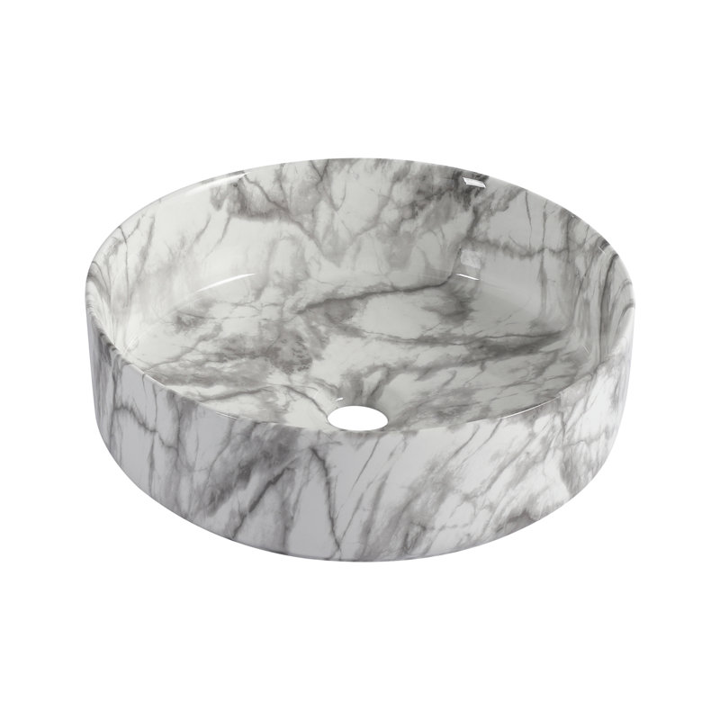Lavabo de salle de bain rond en céramique, lavabo pour salle de bain, motif blanc / gris | Idée de cadeau, Blanc / Gris