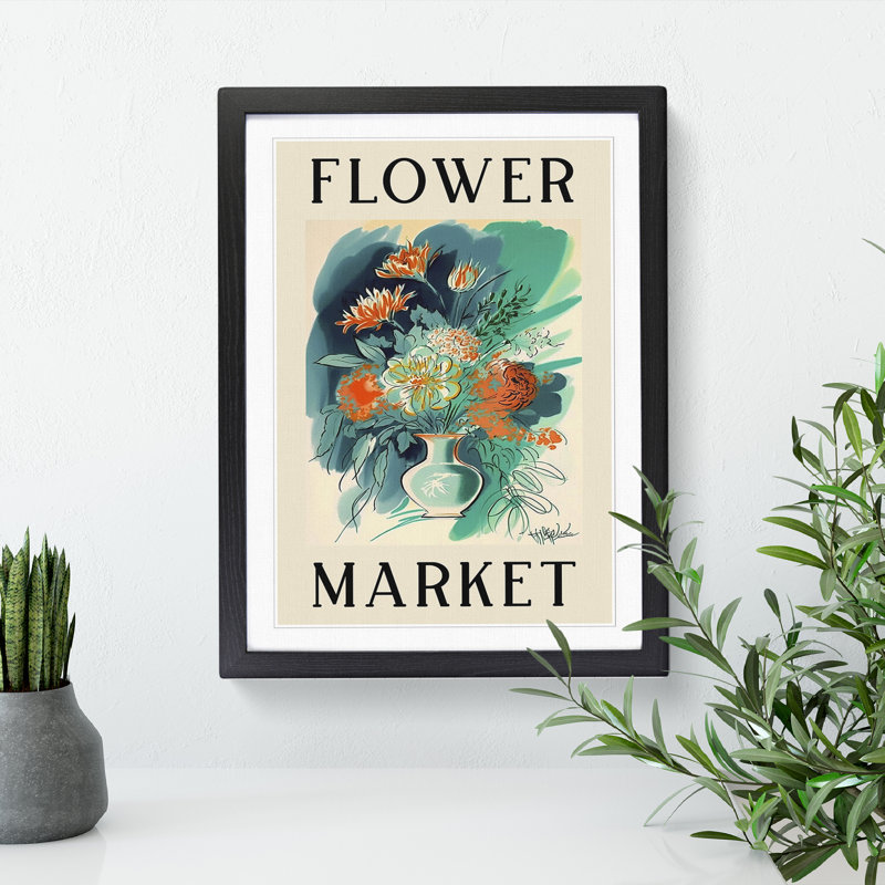 Antique Flower Market Exhibition No.4 - Single Picture Frame Print on Wood, 64cm H x 46cm W x 2cm D