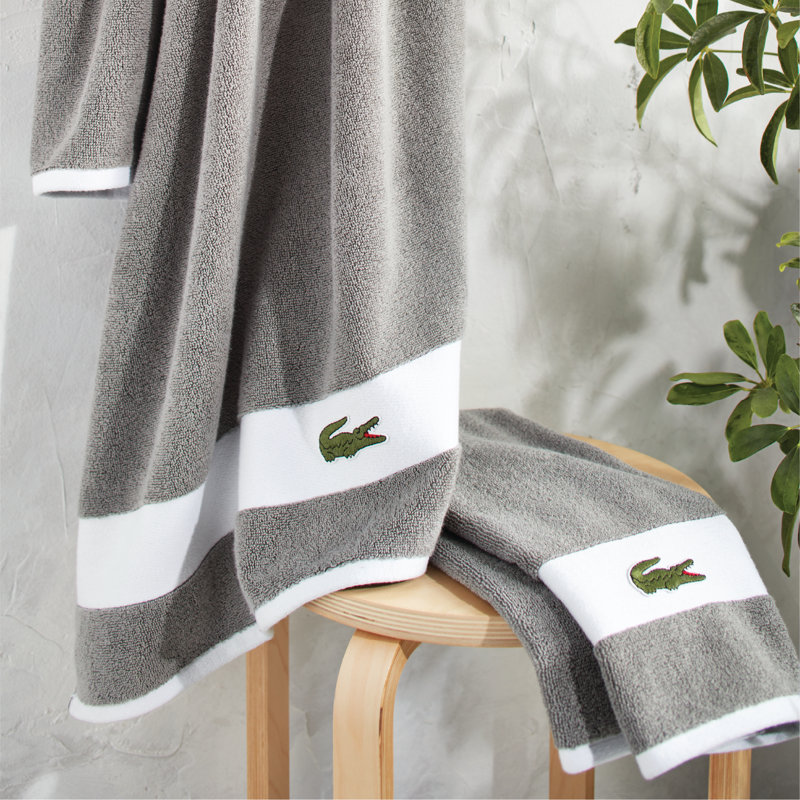 Lacoste Sports Stripe 100% Supima Cotton 6-Piece Towel Set – Ultra-Soft, Highly Absorbent, Quick-Dry Luxury Bathroom Towels (2 Bath Towels, 2 Hand Towels, 2 Washcloths), Meteorite
