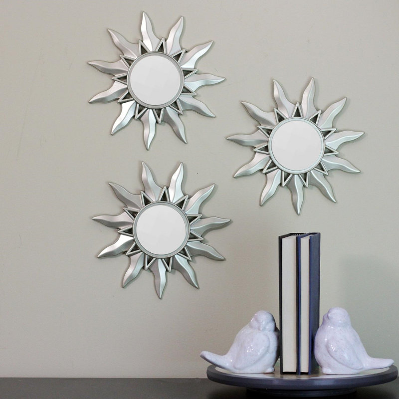 Mini-miroirs ronds mattes Mayan Sunburst 9,5 po, Argent