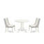 L'ensemble de salle à manger 3 pièces comprend une table de salle à manger ronde avec piédestal et 2 chaises Parson revêtues de similicuir gris clair, lin blanc-139396558-139396559-139396557