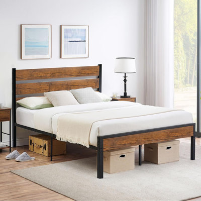 Farmhouse Bed Frame with, Metal Platform, Noise-Free, Under-Bed Storage, No Box Spring Needed by 17 Stories