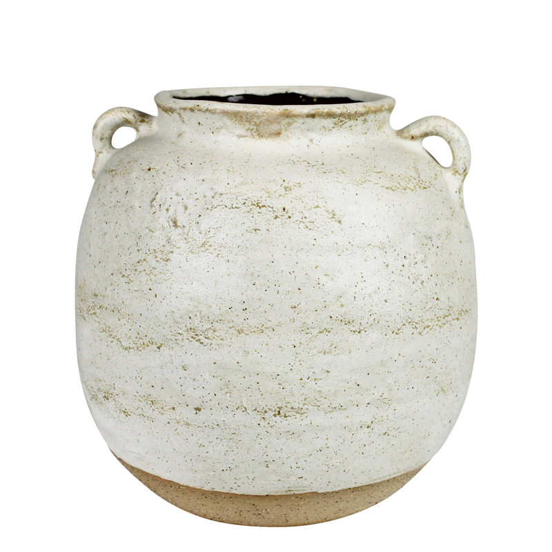 Pot With Handles, Ceramic, White - Sm, 7.5" H x 8" W x 8" D