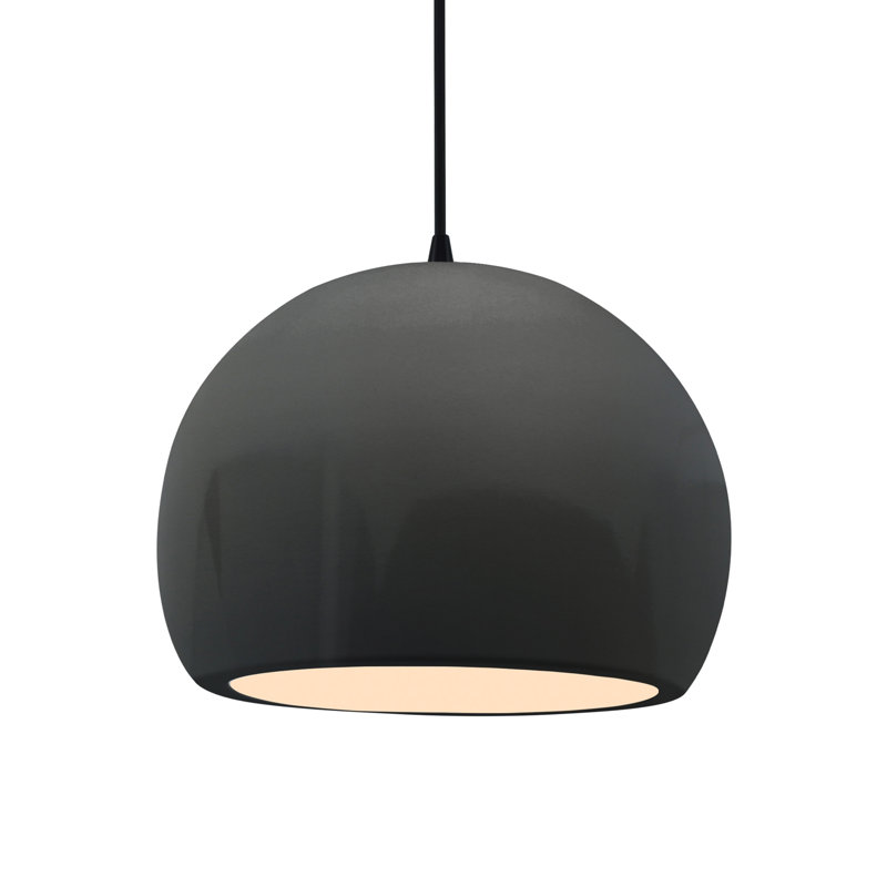 Luminaire suspendu à 1 lumière Aschwin, Gris brillant, H 9,25 po x l 12,25 po x P 12,25 po, Noir mat