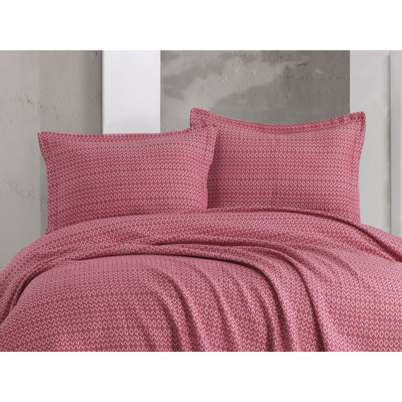 Ensemble de couvre-lit 3 pièces en mélange de coton rose Overby