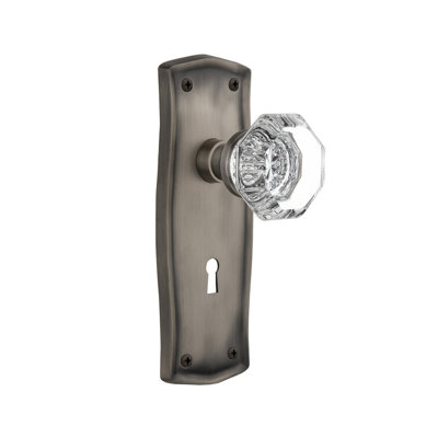 Clear Crystal Waldorf Interior Mortise Door Knob with Prairie Long Plate