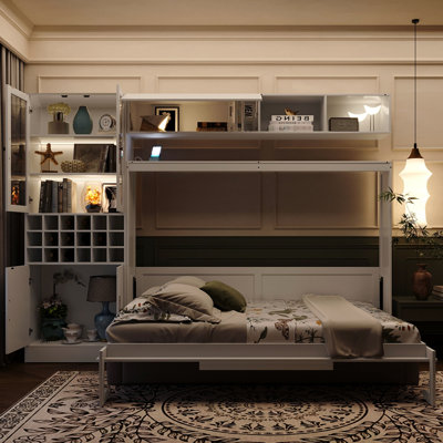 Lit double blanc et tablettes - peu encombrant, convient aux petites et grandes pièces, pratique