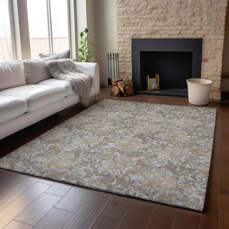 Tapis gris Prisco lavable à la machine de qualité supérieure, Rectangulaire 3 pi x 5 pi