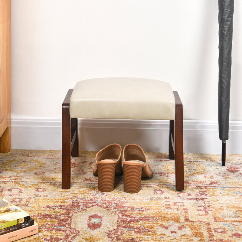 Mid-Century Modern Ottoman Footrest For Living Room, Beige
