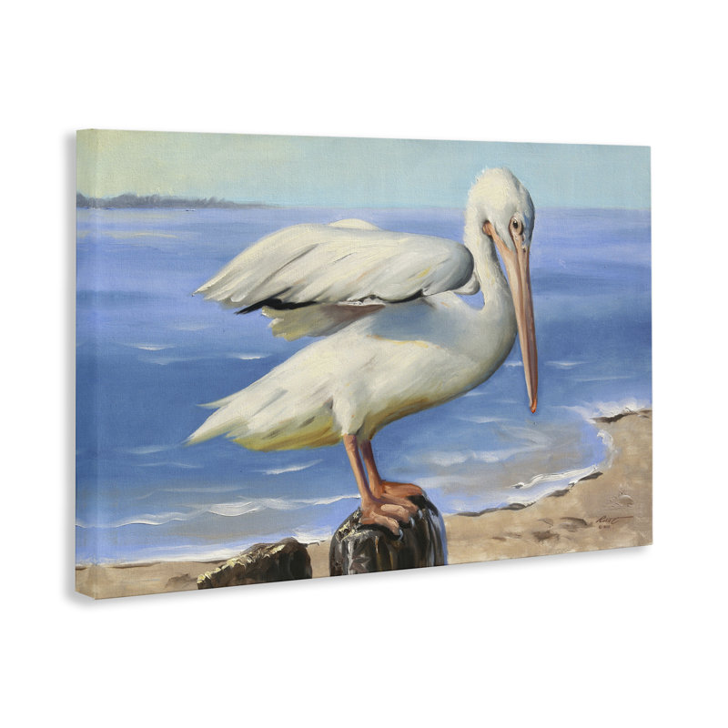 «Beach Scene Pelican» par D. Rust, H 30 po x l 45 po