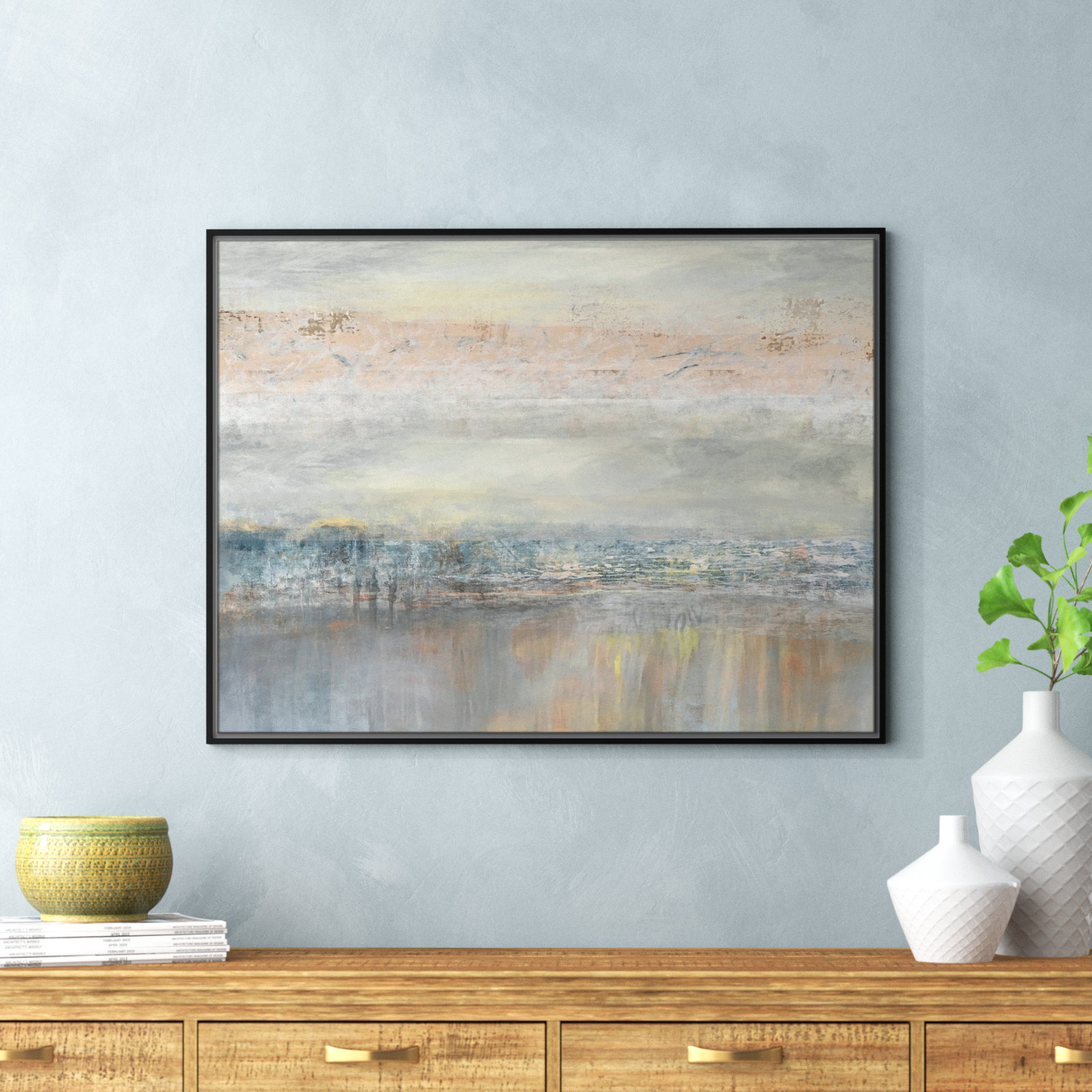 From A Distance by Nan - Painting Print, Picture Framed Canvas, 31.5" H x 41.5" W, Silver