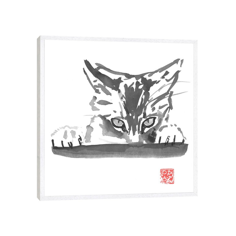 Smelling Cat by Péchane - Painting on Canvas, White Framed, 45.72 cm H x 45.72 cm W