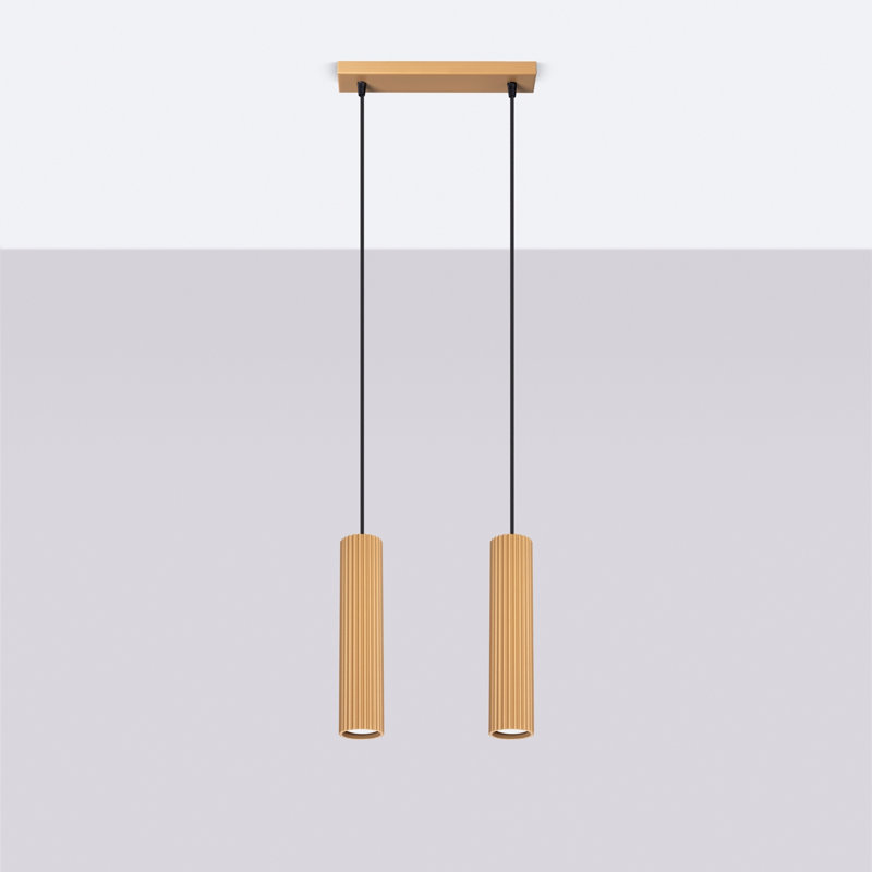 Bonina - Light Brushed Nickel Pendant, Gold, 2 Lights, 32cm W x 15cm D