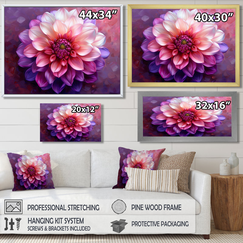 «Dahlia», art floral mauve, H 30 po x l 40 po, Toile tendue