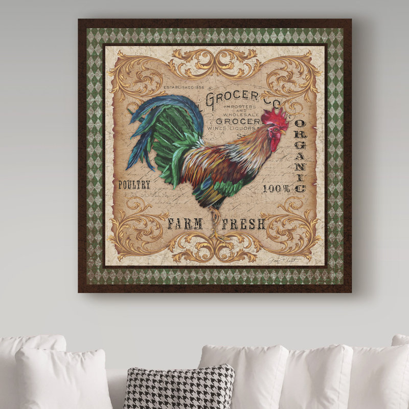 Publicité rétro sur toile tendue «Old World Rooster 4» par Deagen, H 24 po x l 24 po x P 2 po