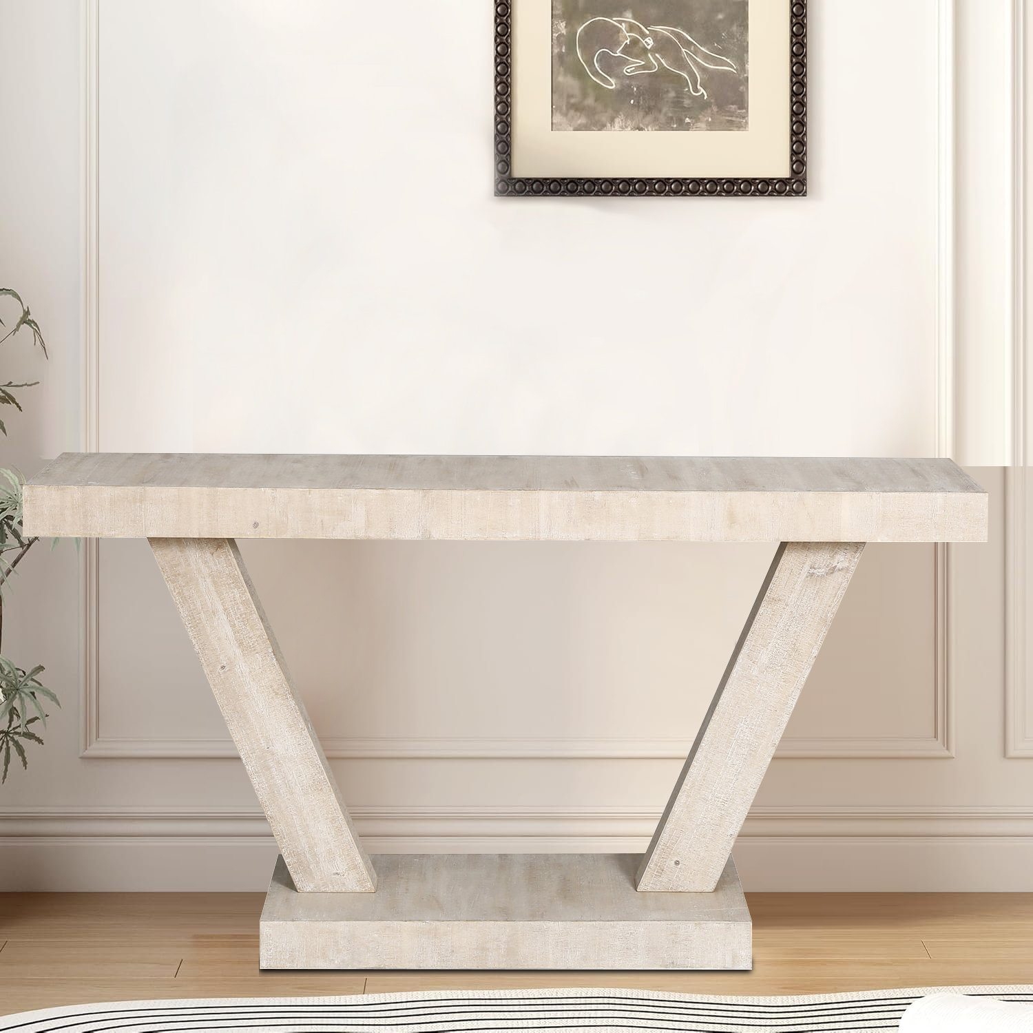 17 Stories Farmhouse entry table Wood Console Table with Bold V-Shaped ...