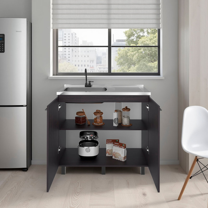 Évier utilitaire doré avec 2 portes et 3 tablettes, wengé