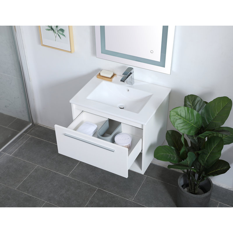 Ensemble de meuble-lavabo simple mural de 24 po Kasper, Blanc