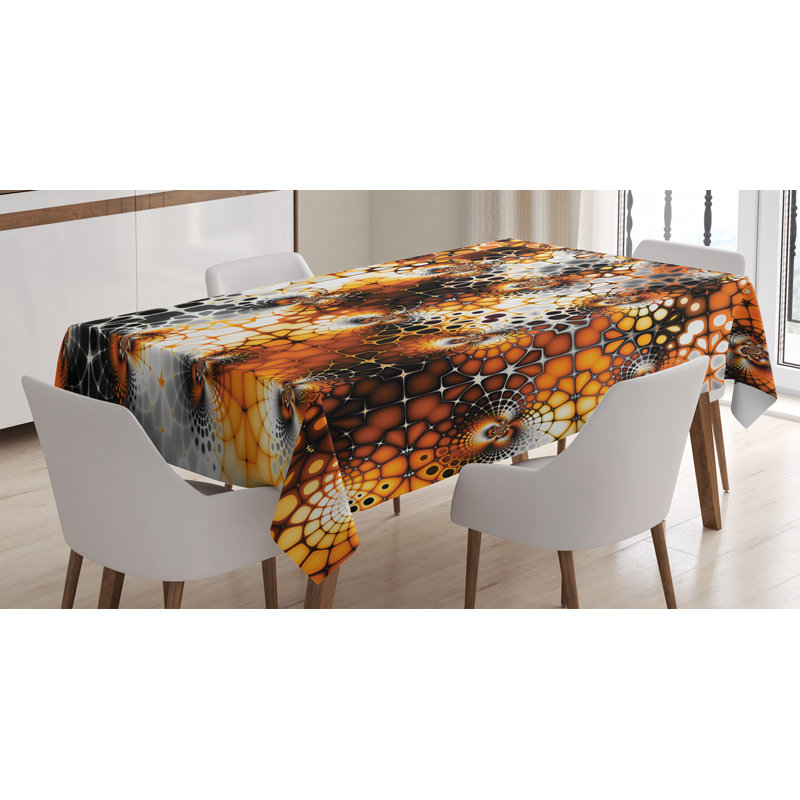 Burnt Orange Tablecloth, Vintage Mosaic Pattern With Burnt Floral Curve Feature Abstract Graphic, Rectangular Table Cover For Dining Room Kitchen Decor, 52" X 70", Black Orange Grey