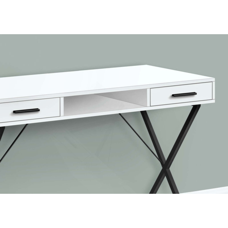 Bureau d'ordinateur, bureau personnel, ordinateur portable, installation à gauche, à droite, tiroirs de rangement, travail, métal, contemporain, moderne