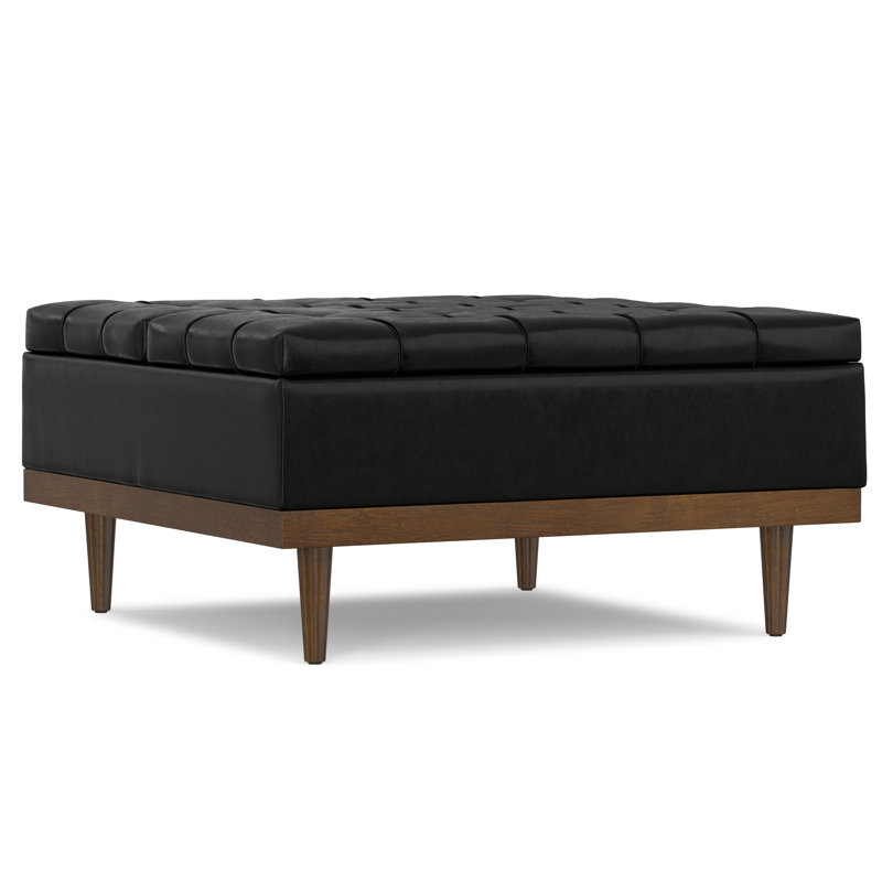 Mariah 36"W Lift Top Table Storage Ottoman with 2 Storage Compartments and Solid Wood Legs, Black
