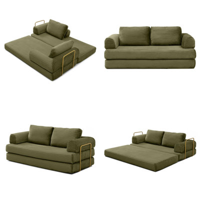 Canapé-lit convertible 2 places en velours côtelé Corduroy, canapé-lit pliable pour matelas avec oreillers, futon désossé multifonctionnel pour le salon, la chambre à coucher, design moderne à profil bas