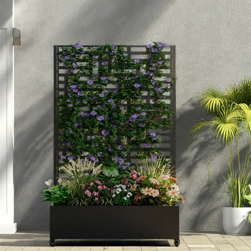 Mobile Metal Planters 47 Inch Modern Privacy Trellis For Patio Garden