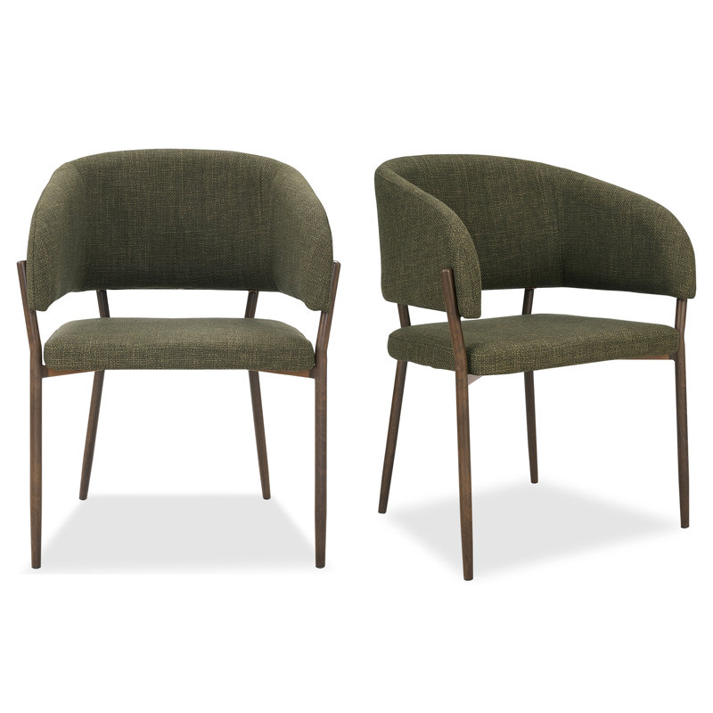Oxford Upholstered Dining Chairs Set, Dark Brown Wood, Green