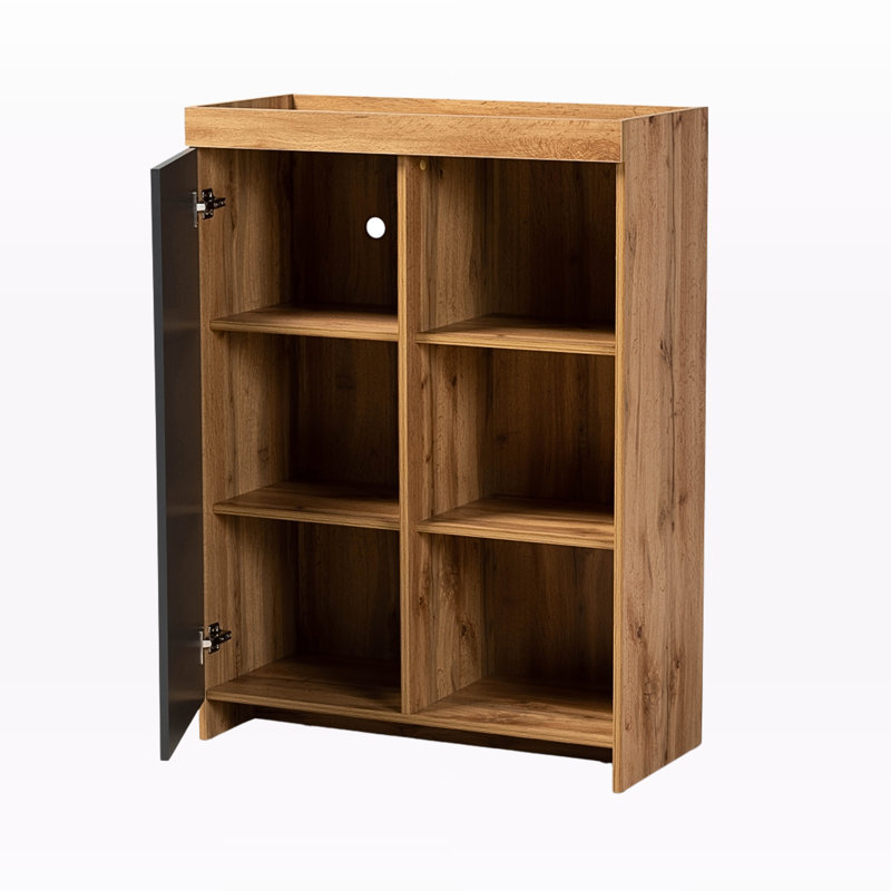 Joll Shoe Cabinet in Two-Tone Grey and Oak Brown Finished Wood, 43.21'' H X 31.09'' W X 14.22'' D
