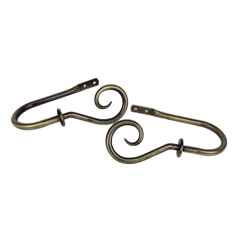Modern Curl Steel 6'' Curtain Holdback, Antique Brass