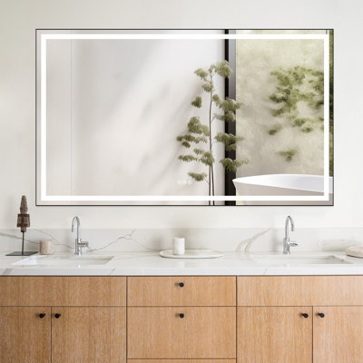 Aluminum Frame Led Frontlight Lighted Bathroom Vanity Mirror, Anti-fog/stepless Dimmable/3 Colors Adjustable