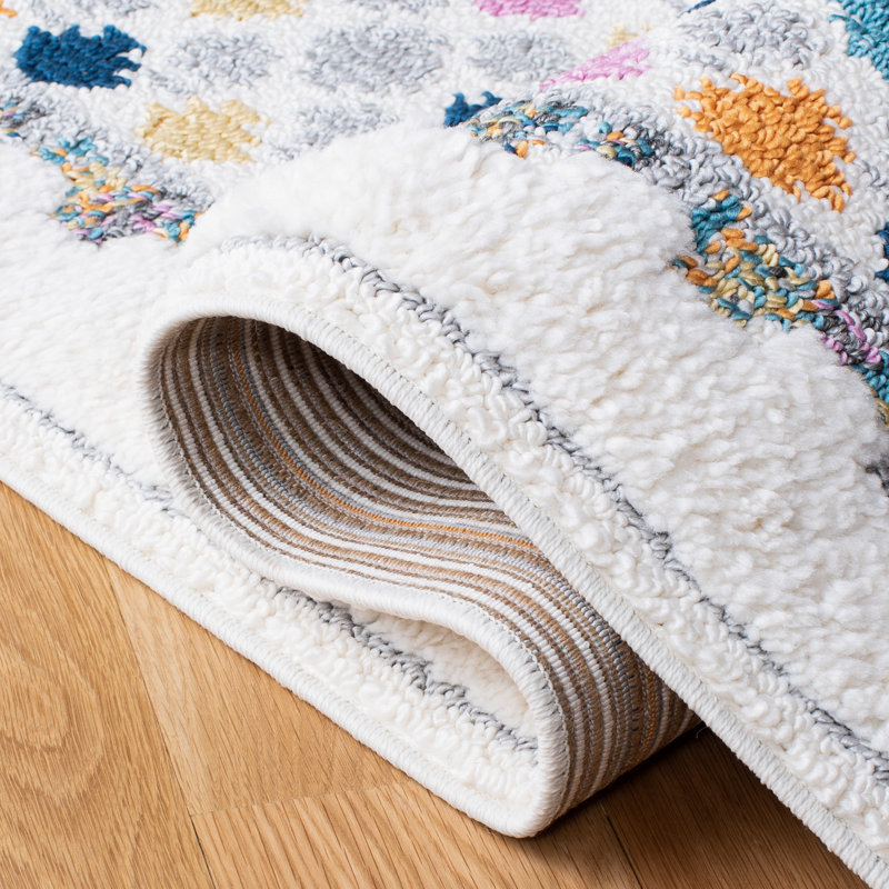 Boho-Chic Ivory Synthetic Shag Rug with Fringe - 4' x 6'