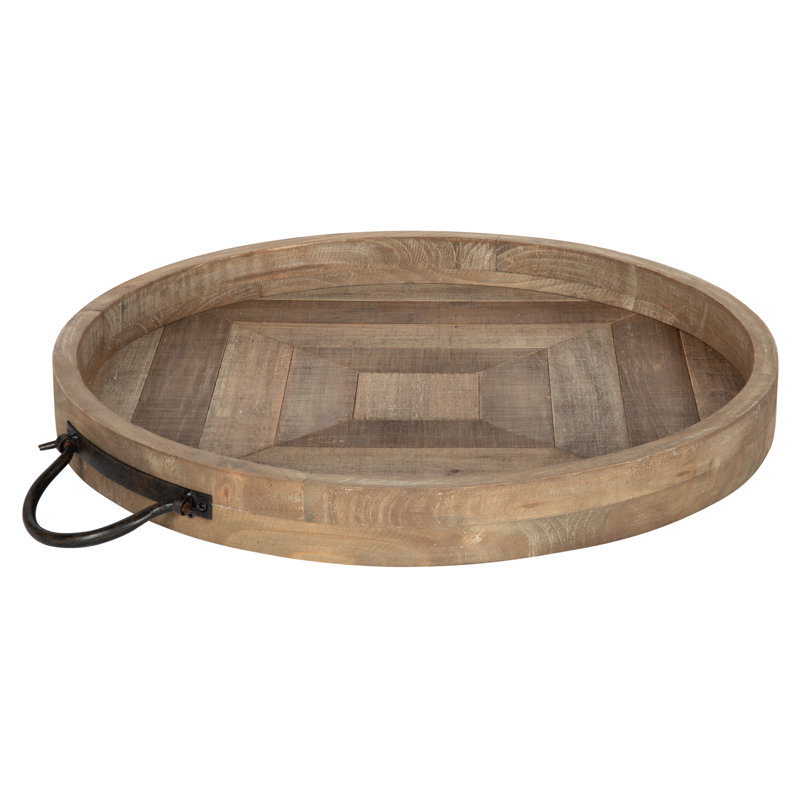Delafuente Round Wood and Metal Decorative Tray, Brown