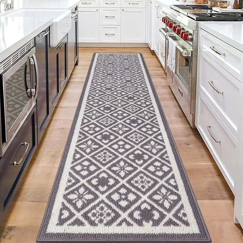 Non Slip Washable 2'x6'  Kitchen Rug, Gray