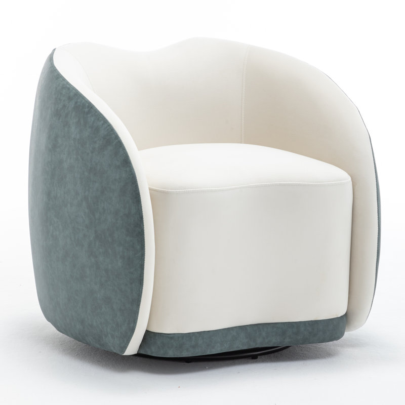 Velvet Upholstered Swivel Barrel Chair, Navy/White