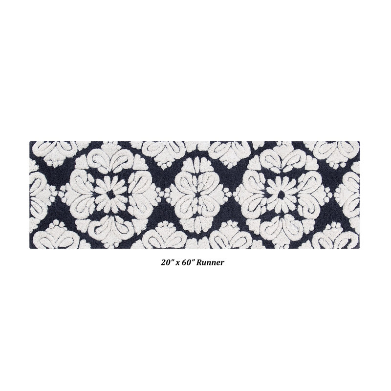 Danitra 100% Cotton 1885 GSM Bath Rug with Non-Slip Latex Backing, Soft Absorbent Machine Washable Bathroom Mat, Medallion Design, 20" x 60" Runner, Charcoal