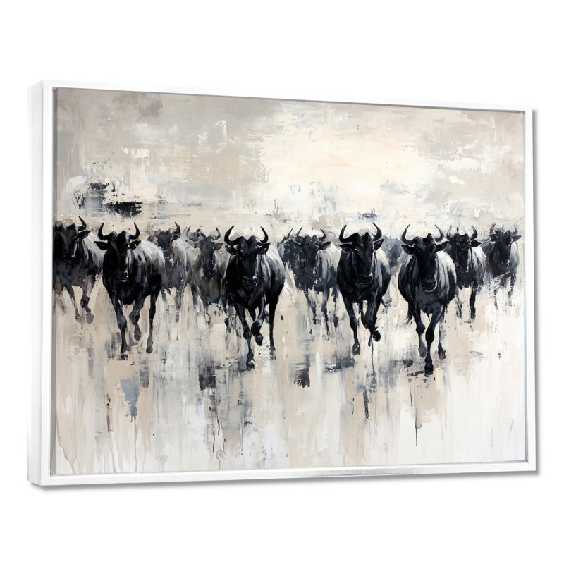 Reproduction d'art mural «Great Mrain of Wildebeest In Serengeti I», H 16 po x l 32 po, Blanc