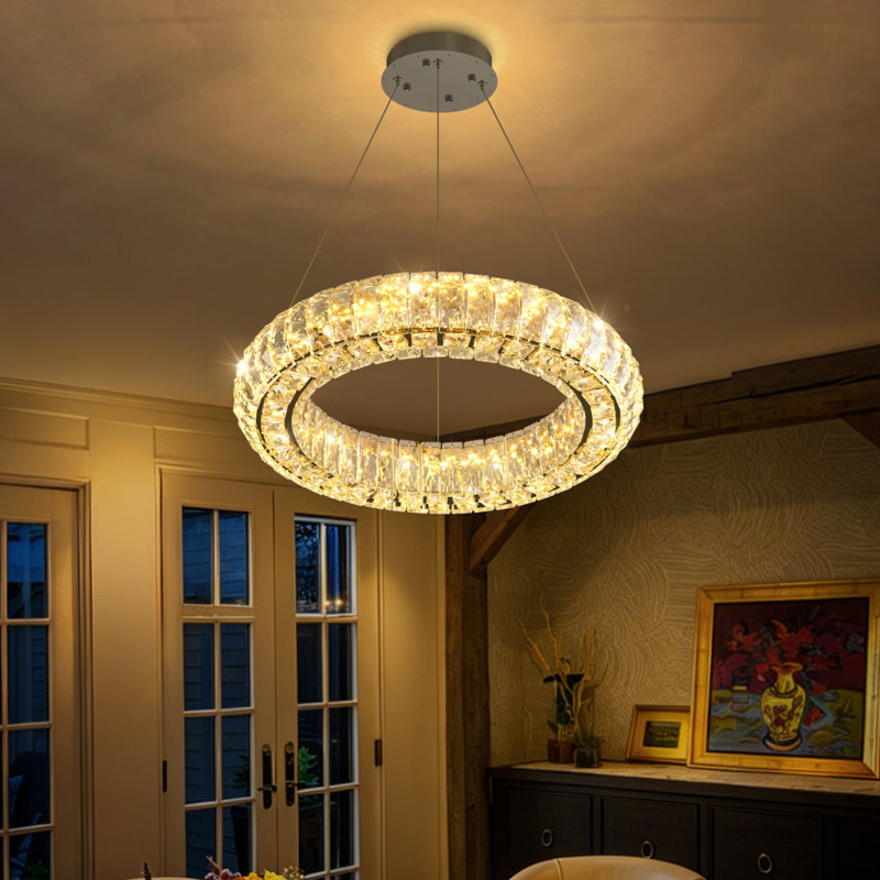 Luminaires modernes en cristal avec anneaux, 1 anneau 16 po, Noir