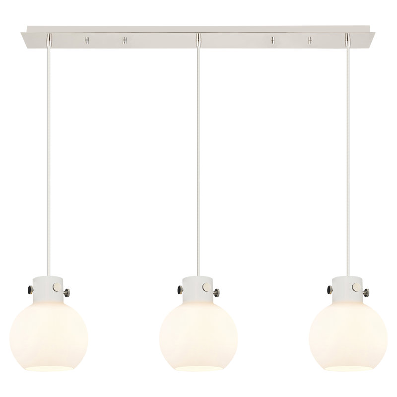 Luminaire suspendu sphère 3 lumières Amrith, Blanc, Nickel poli