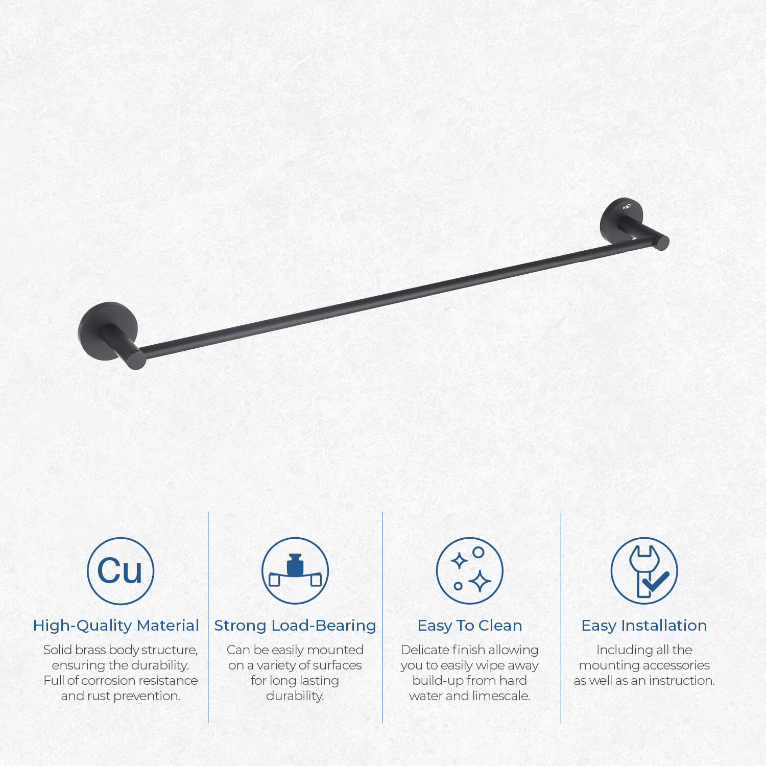 Wall Mounted Towel Bar, Matte Black, 2.13" H x 24" W x 2.88" D