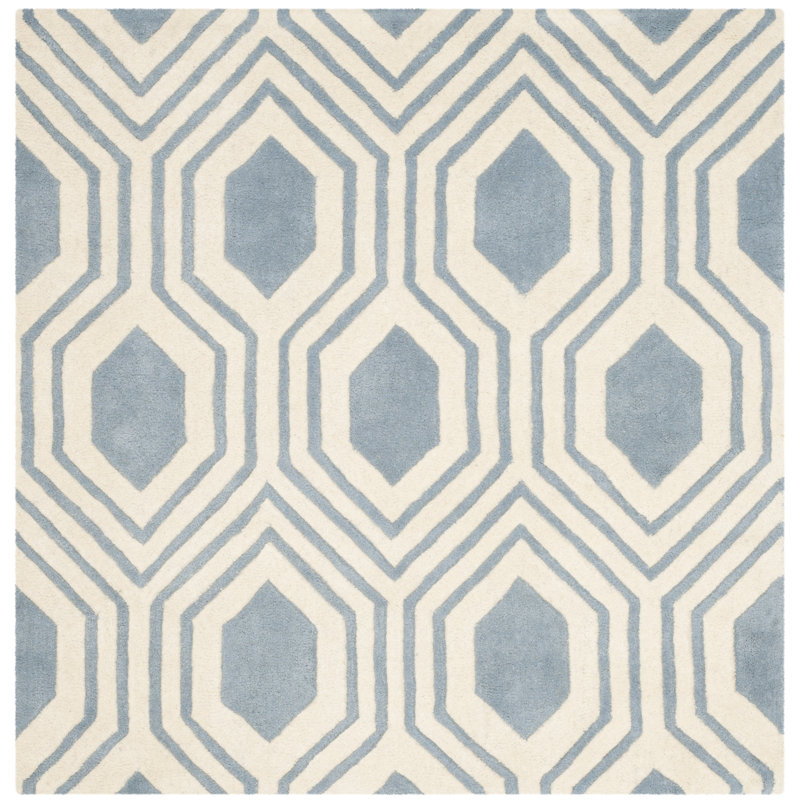 Deedie Hand Tufted Wool Geometric Rug, Square 5'